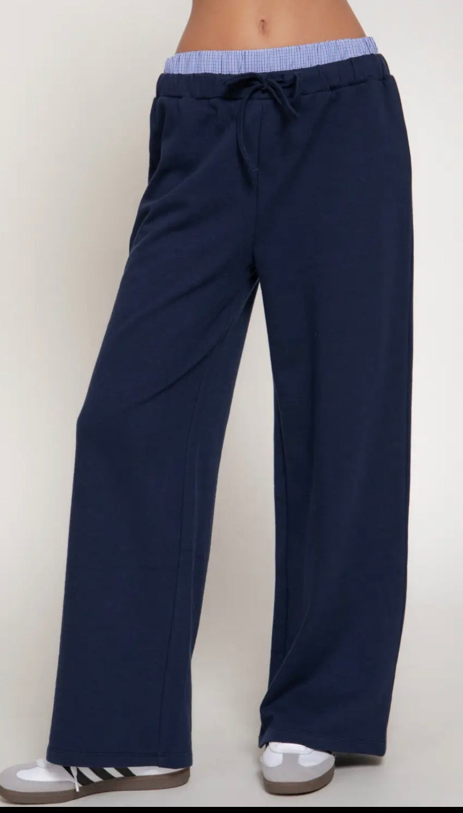 Navy Sweats w Contrast Check Panel