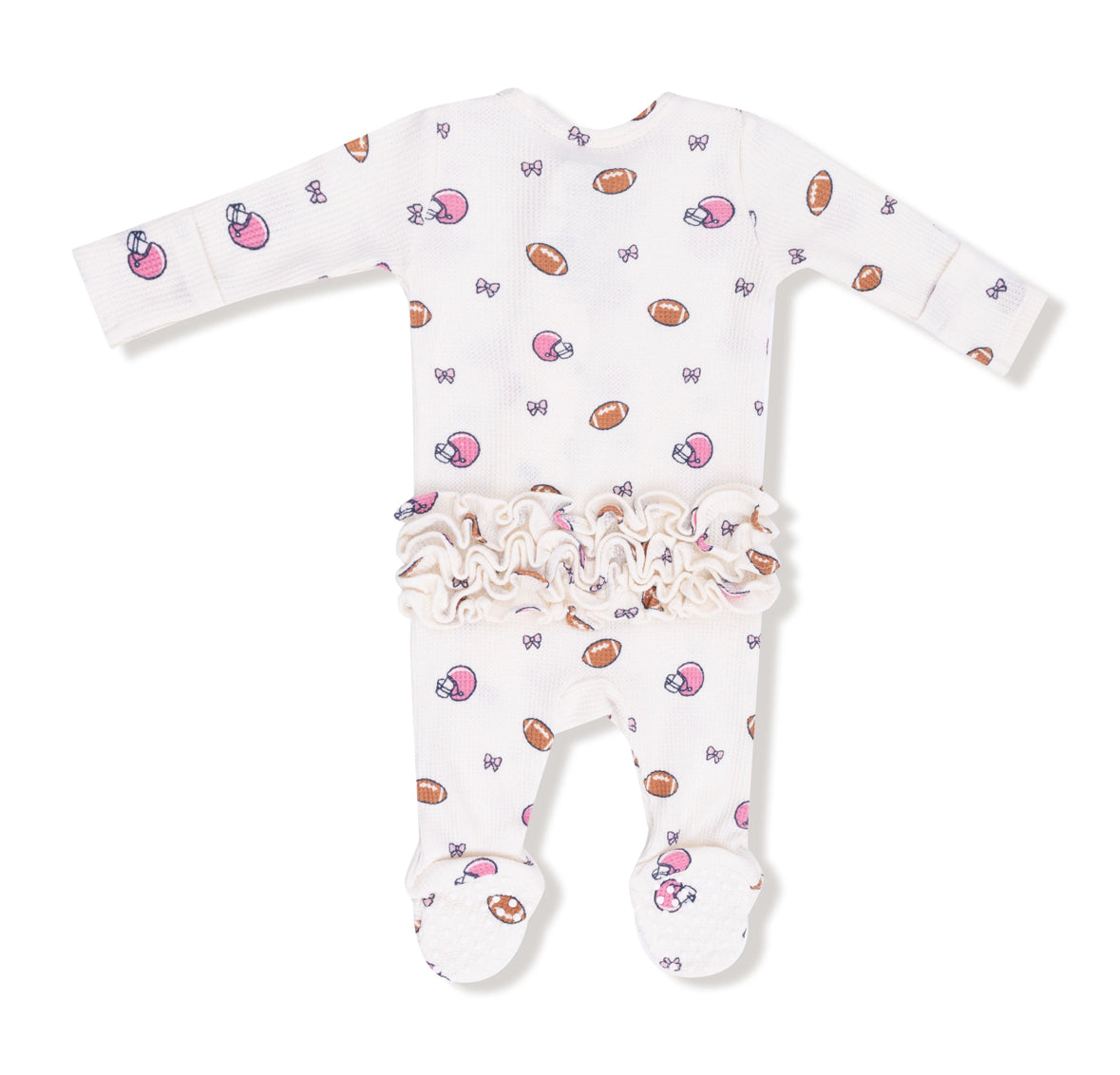 Footballs and Bows Ruffle Footie
