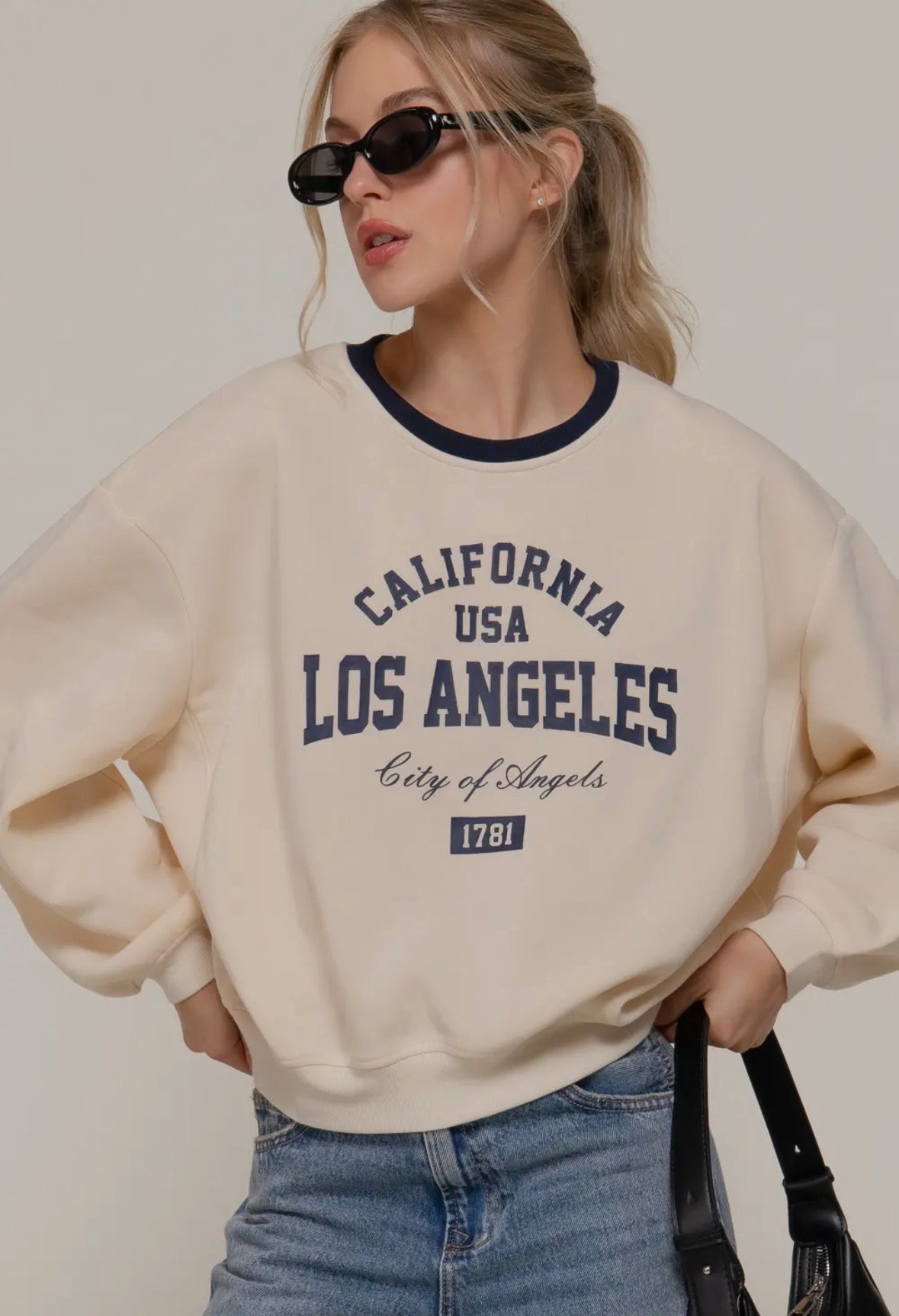 Beige oversized varsity sweatshirt