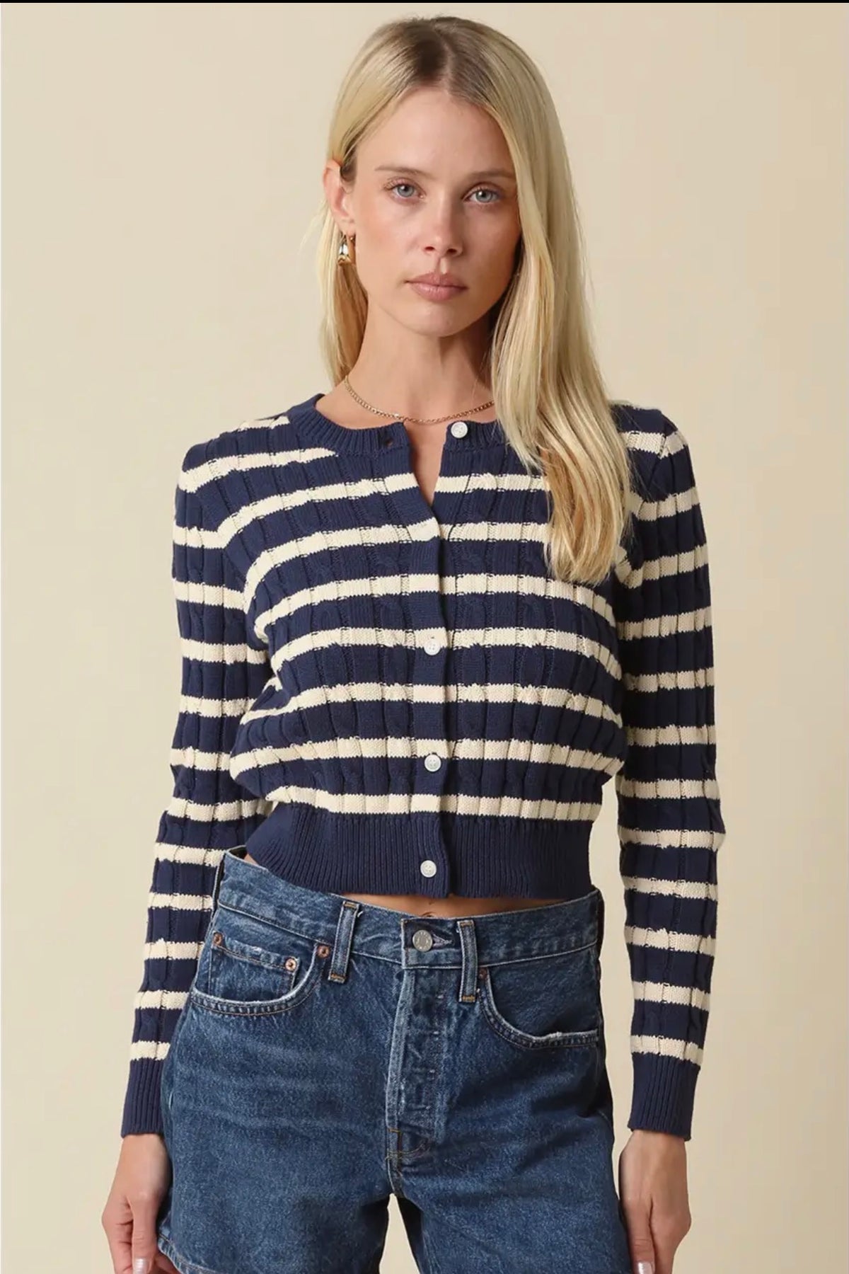 Navy & Beige Stripe Sweater