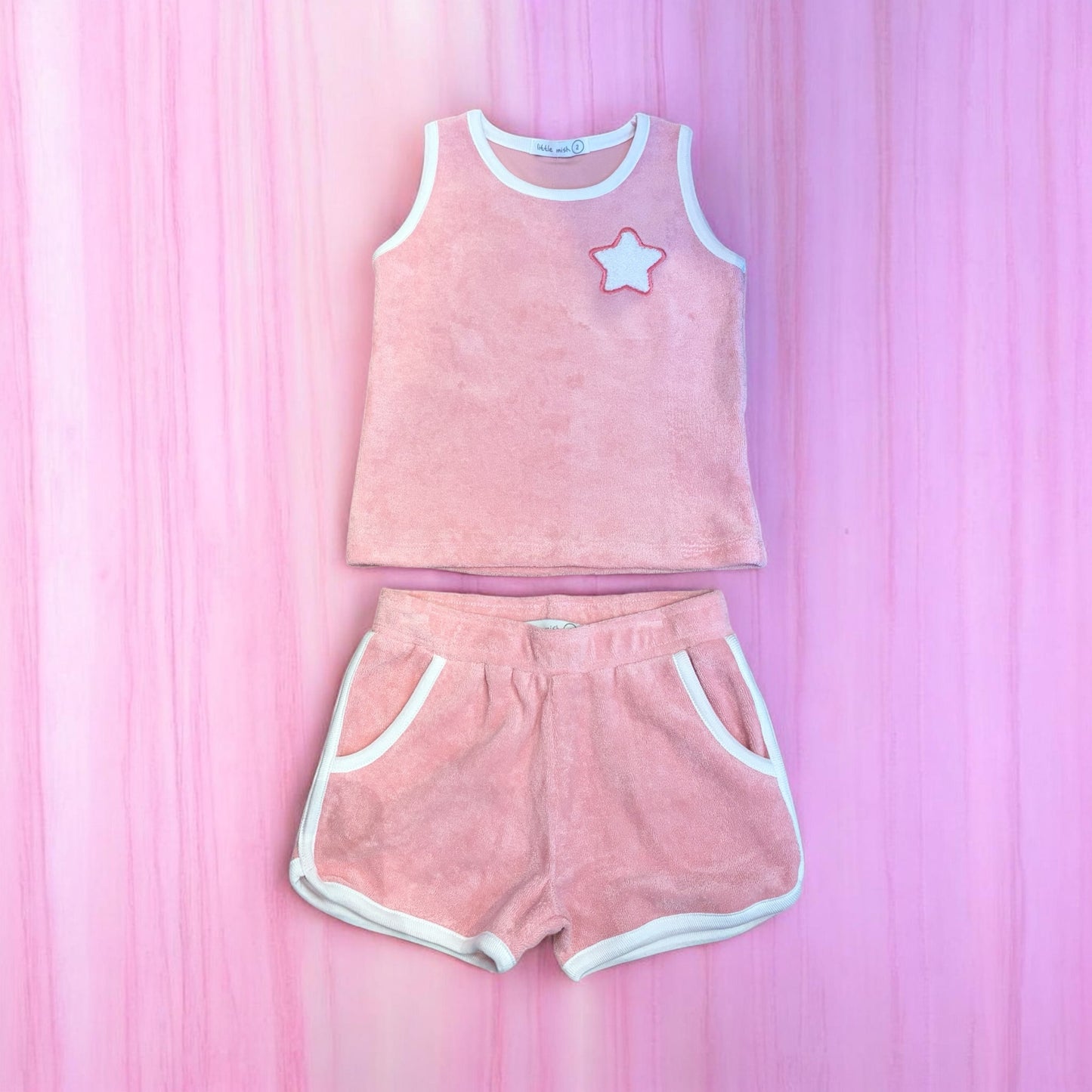 Pink terry star short set