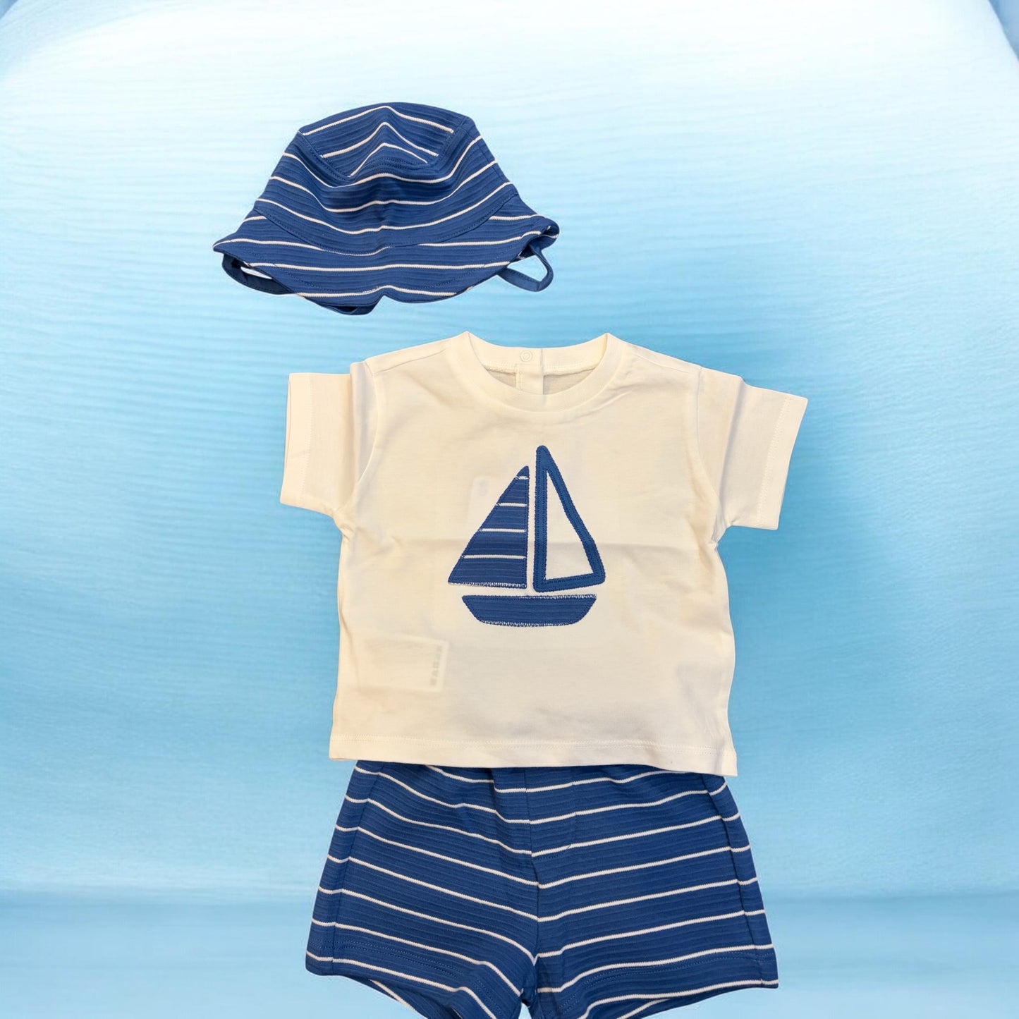 Blue Sailboat Knit Set w Hat