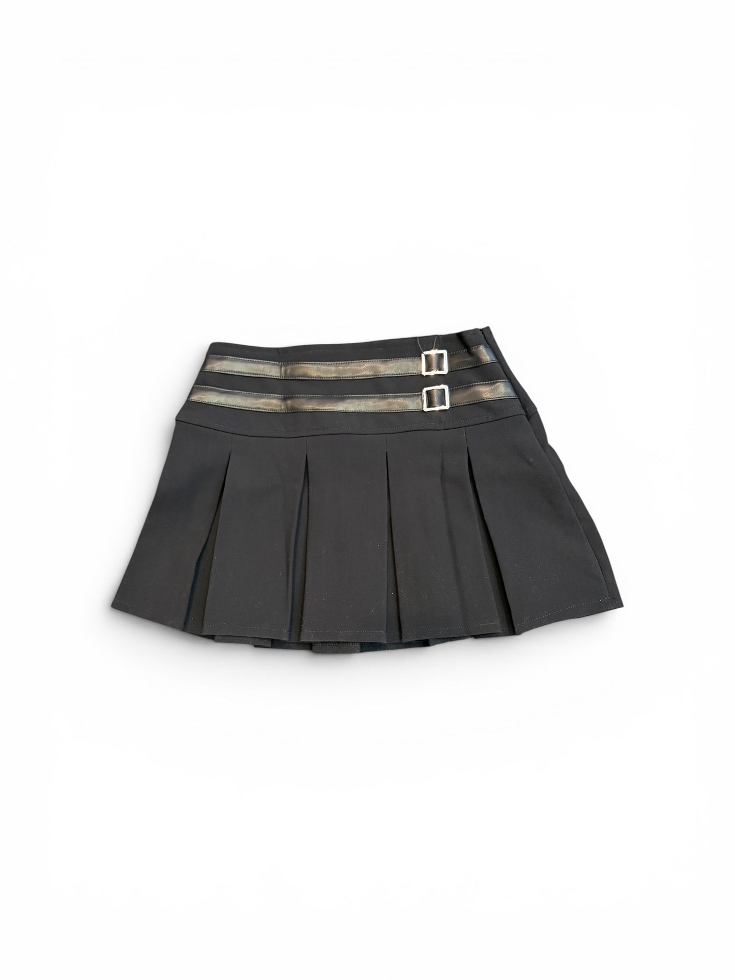 Black Pleated Skirt w Double Buckle