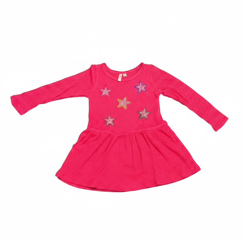 Long Sleeve Waffle Dress w Stars