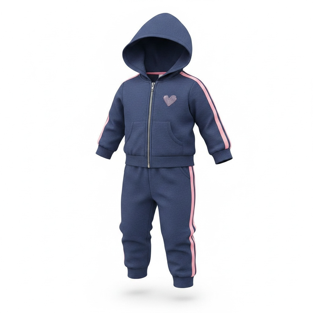 Denim Set w Pink Side Stripes