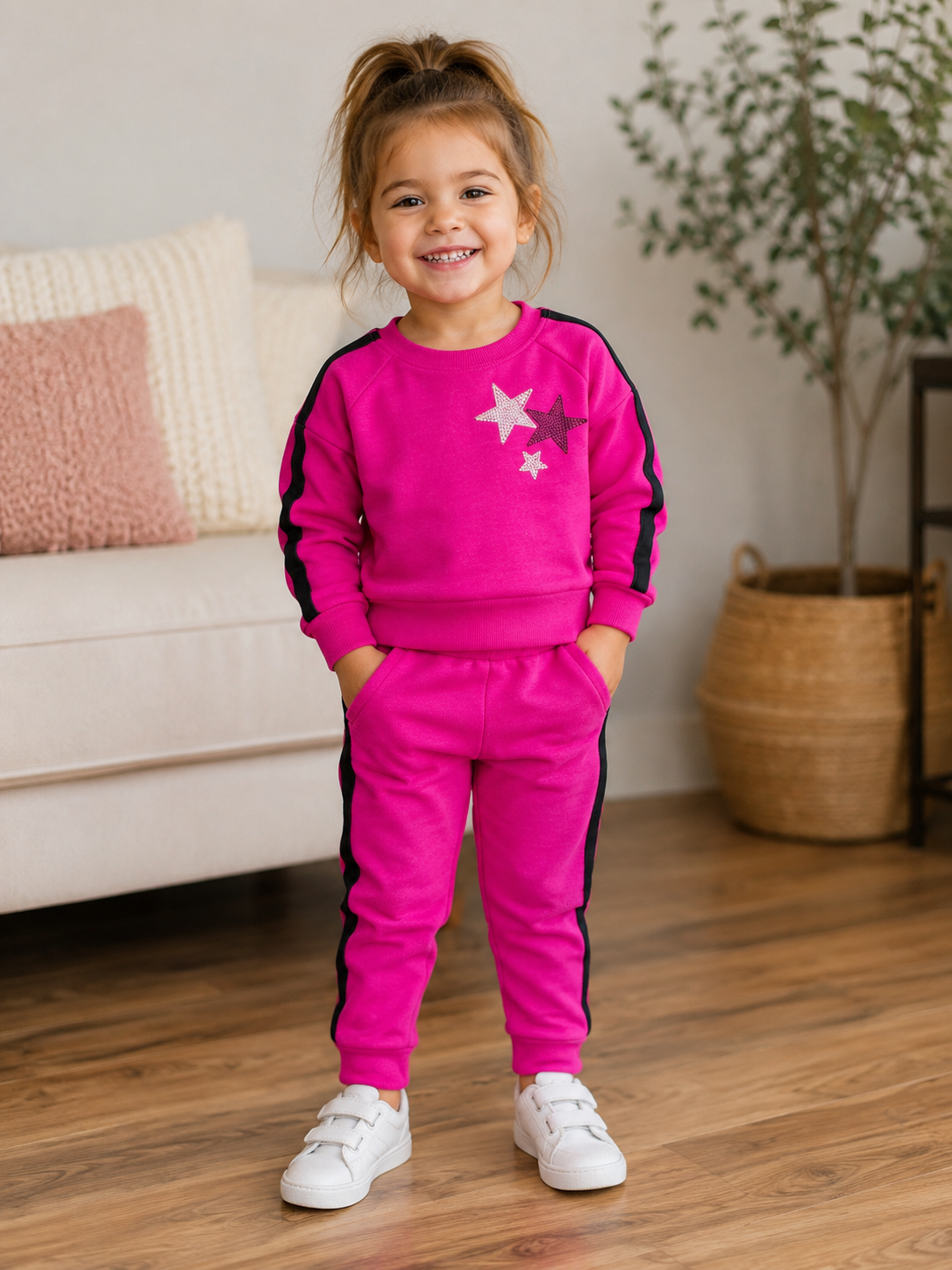Hot Pink Set w Black Stripes