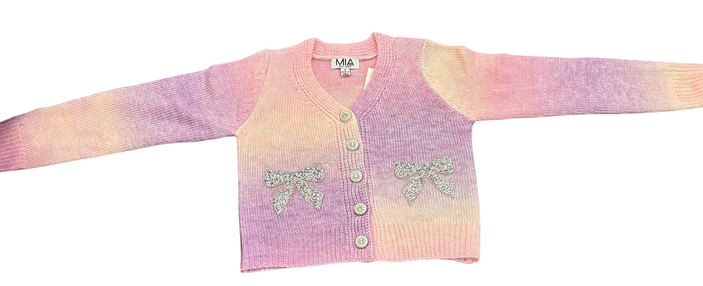 Ombré Cardigan w Bow Appliqué