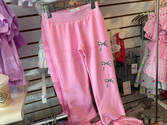 Firehouse toddler pink sweatpants w/black and white bows