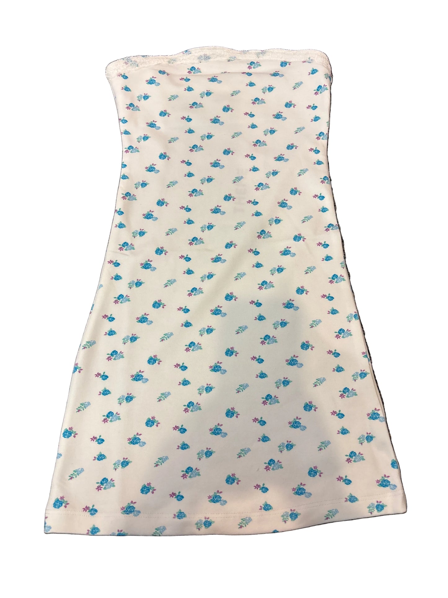 Stevie white w/pastel blue ditsy tube dress