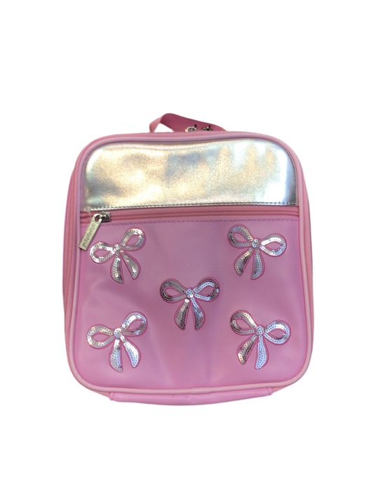 IScream pink glitter bows lunch tote