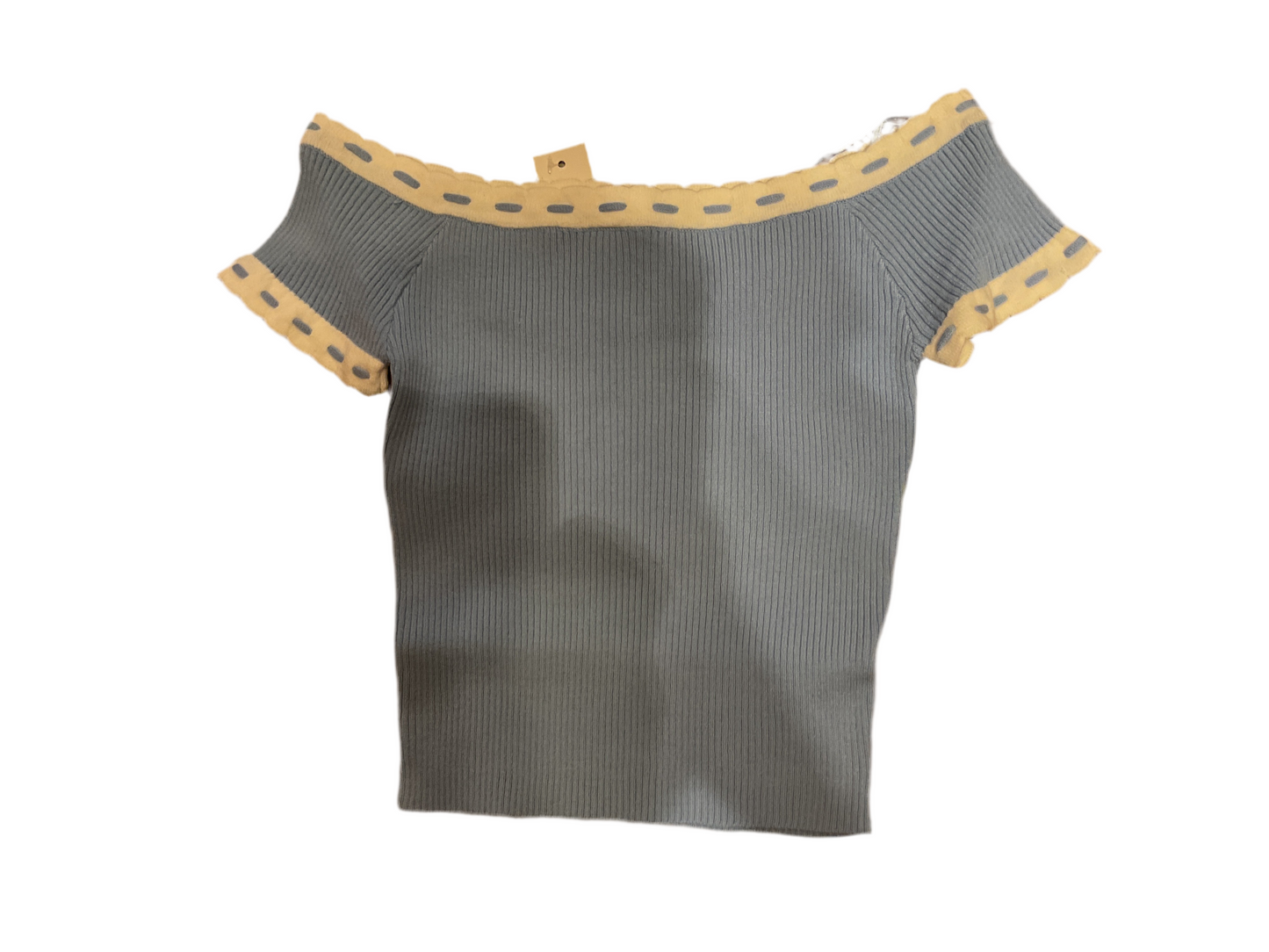 Blue contrast trim off shoulder sweater top