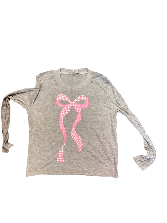 Firehouse grey pink bow long sleeve tshirt
