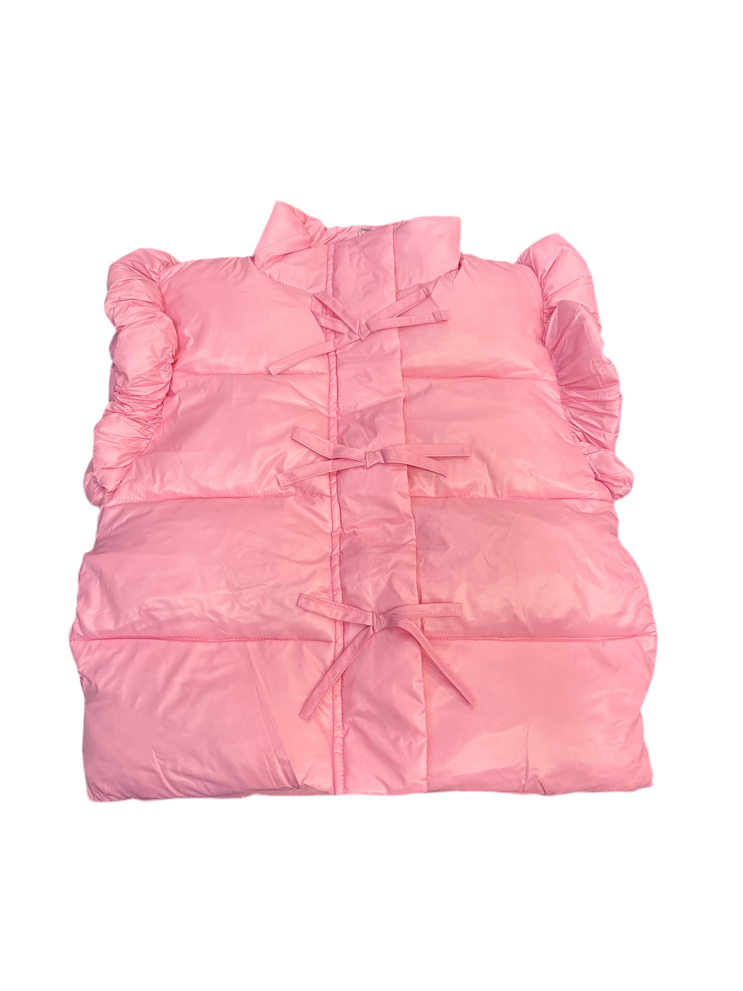 Pink ruffle puffer vest w/bows