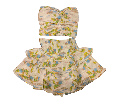 Lemon strapless top w/ruffle skort