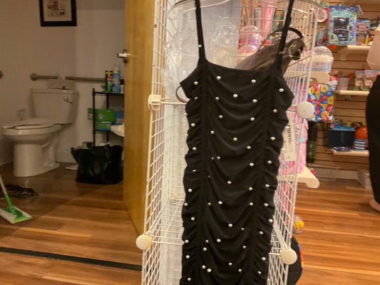 Cheryl kids black dress w/ pearls