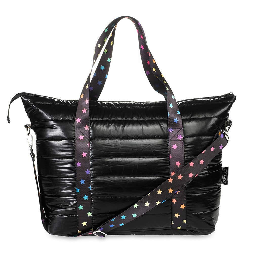 Black Puffer Tote Multi Star Strap