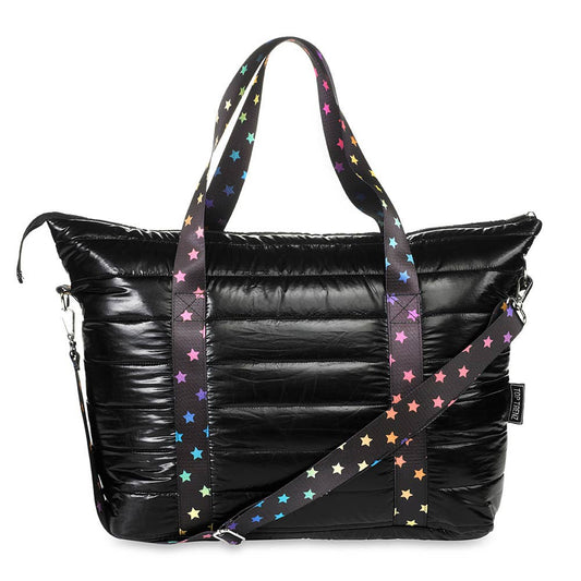 Black Puffer Tote Multi Star Strap