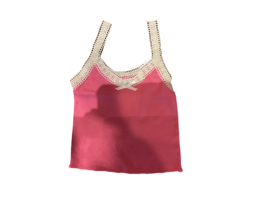 Vintage Havana pink lace trim bow tank