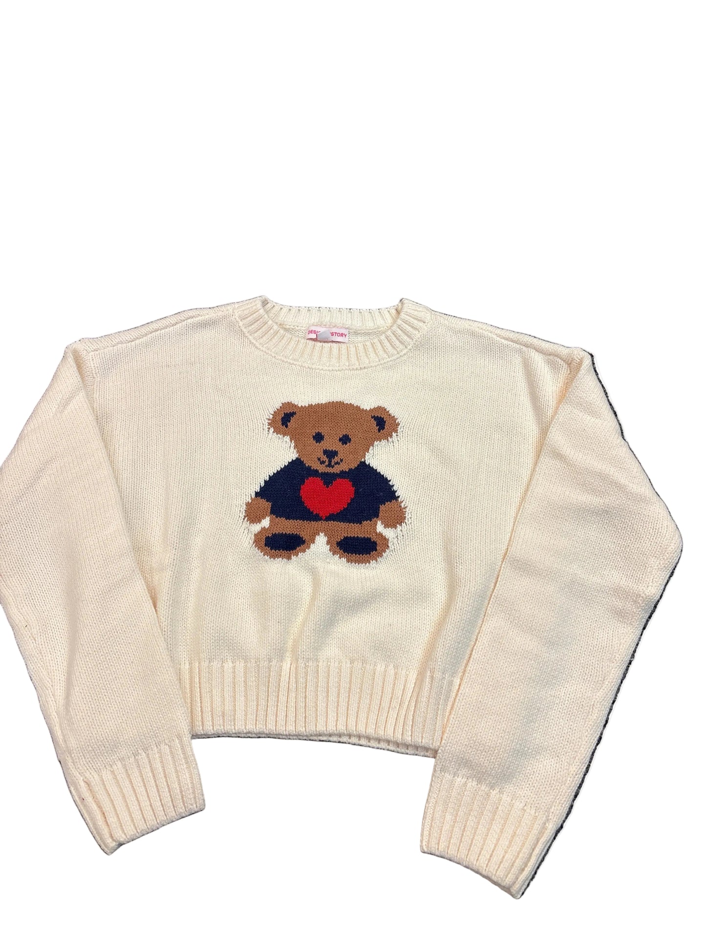 Cream teddy hear red heart sweater