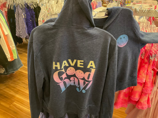 Firehouse blue sweatshirt w/smile face and have a good day on back