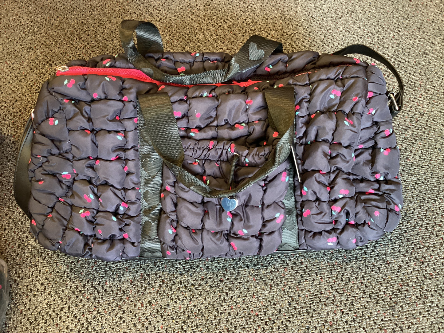 Cherry scrunchie duffle bag
