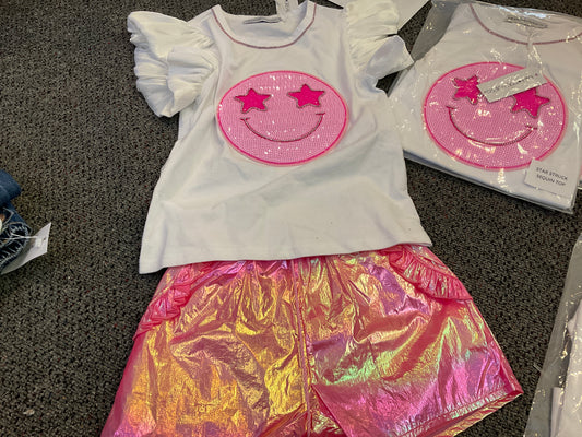 Mini dreamer star sequin top w/metallic shorts