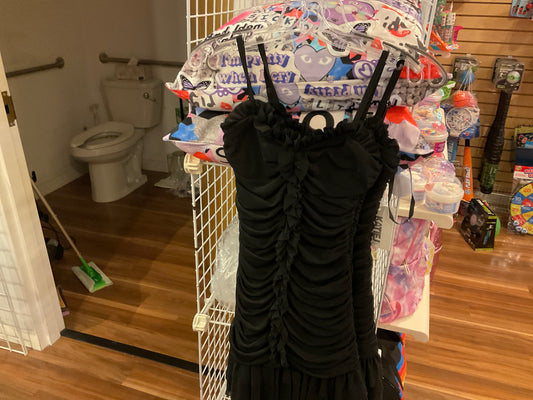 Katiej kids black ruched dress with ruffle