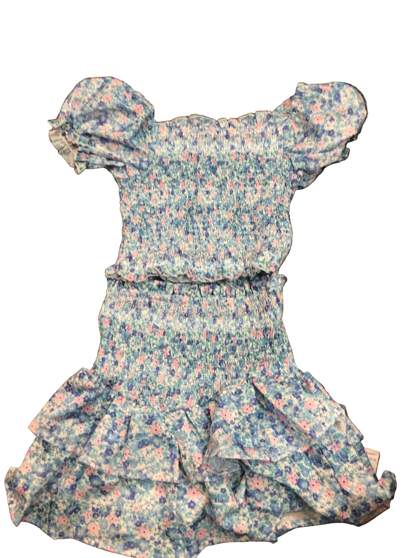 Blue and pink smocked top and tiered skirt