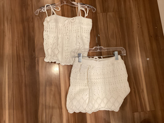 Fbz white crochet skirt and top