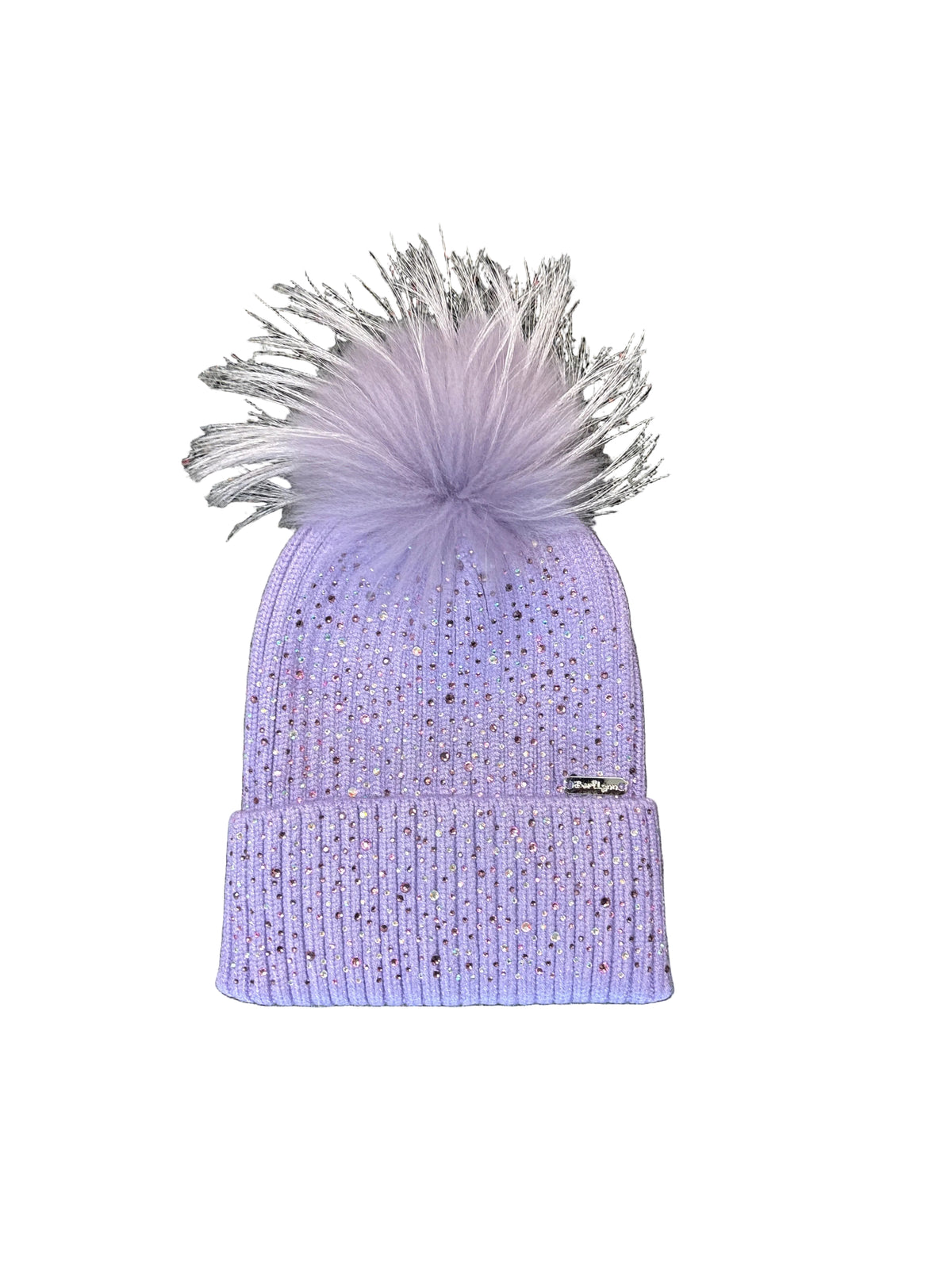 Crystallized hat w/fur pom pom