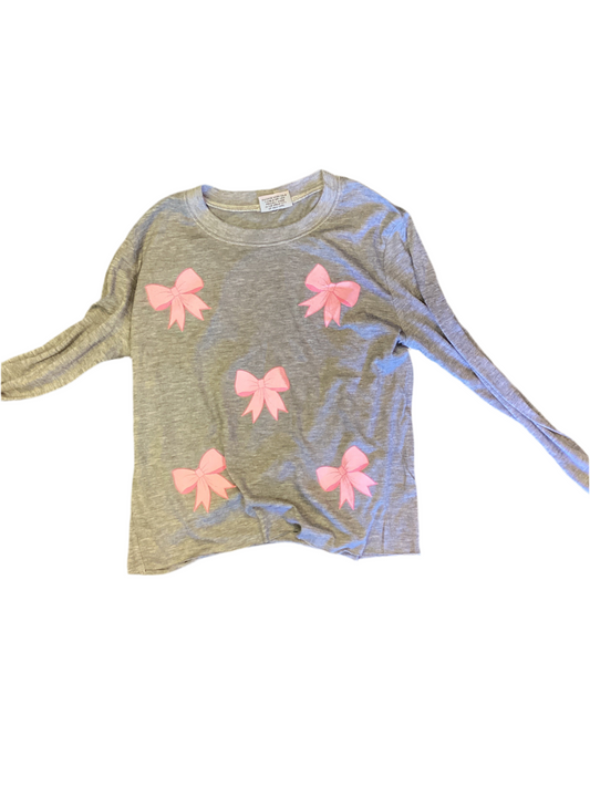 Firehouse heather grey pink bow long sleeve tshirt