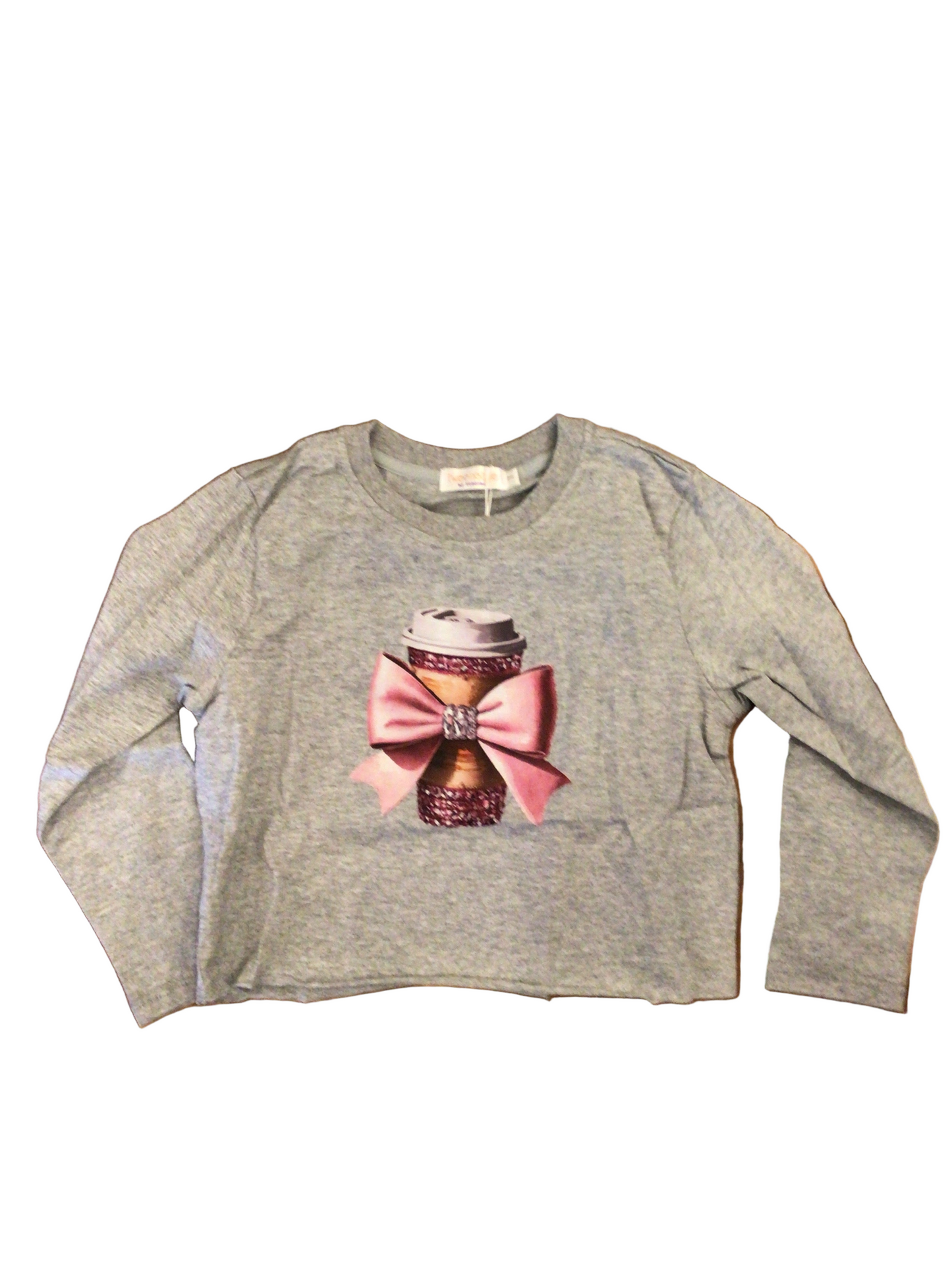 Coffee cup with bow long sleeve tshirt