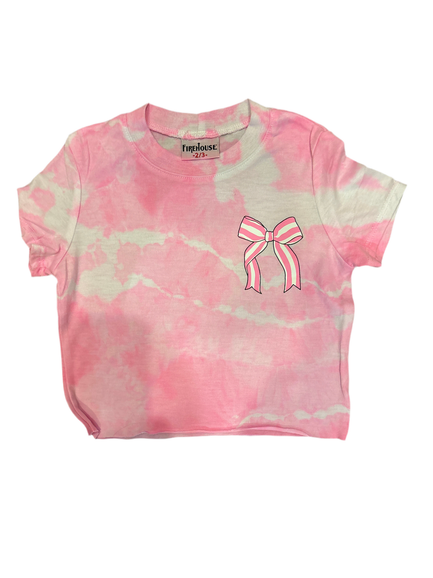 Neon pink stripe bow tshirt