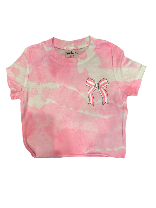 Neon pink stripe bow tshirt