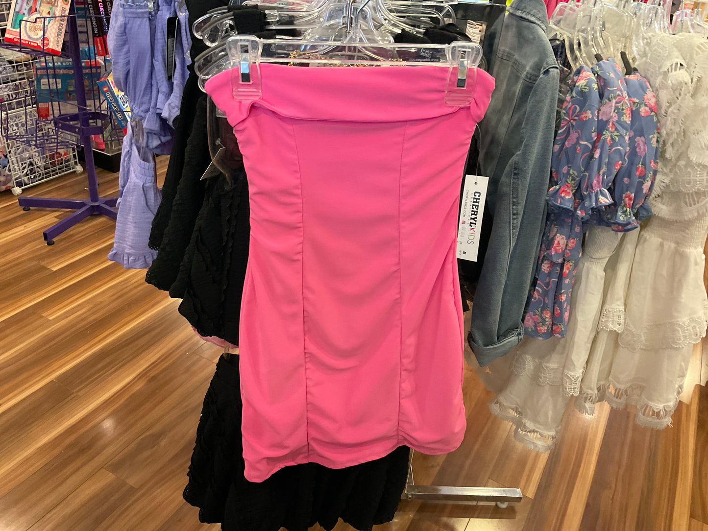 Cheryl kids hot pink strapless dress