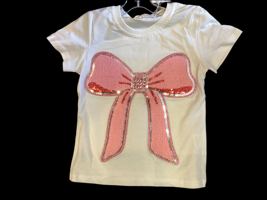 S/S white Big Chenille Bow Tee