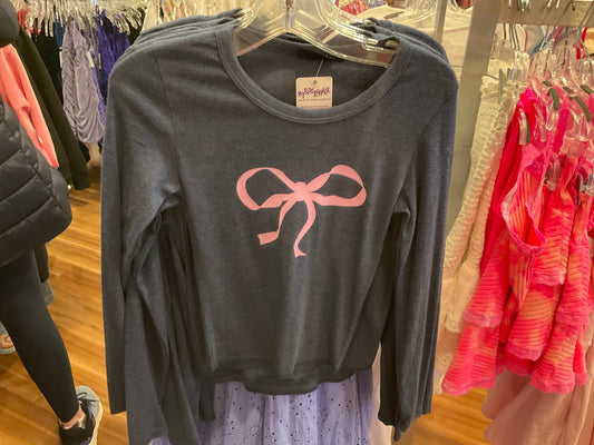 Firehouse blue long sleeve tee w/pink bow