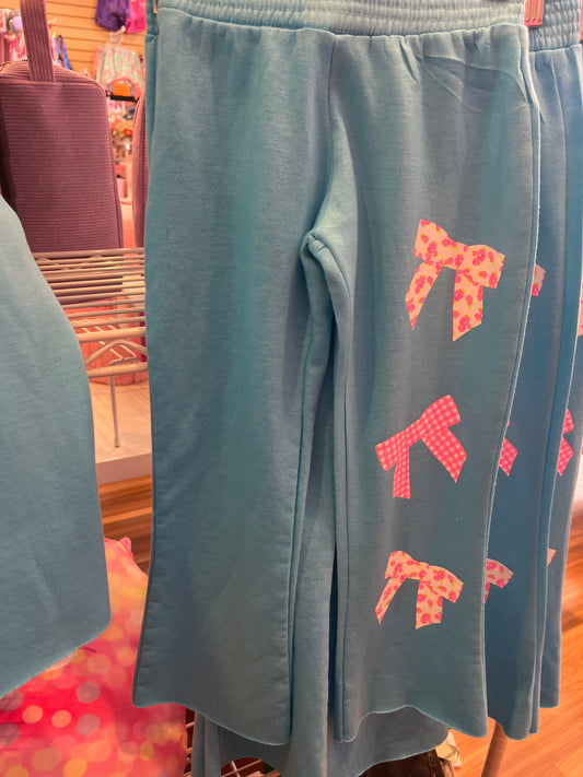 Firehouse teal bow flare sweats