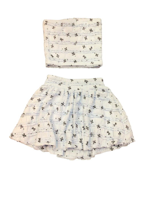 Flowers by Zoe blue black bow knit skirt set