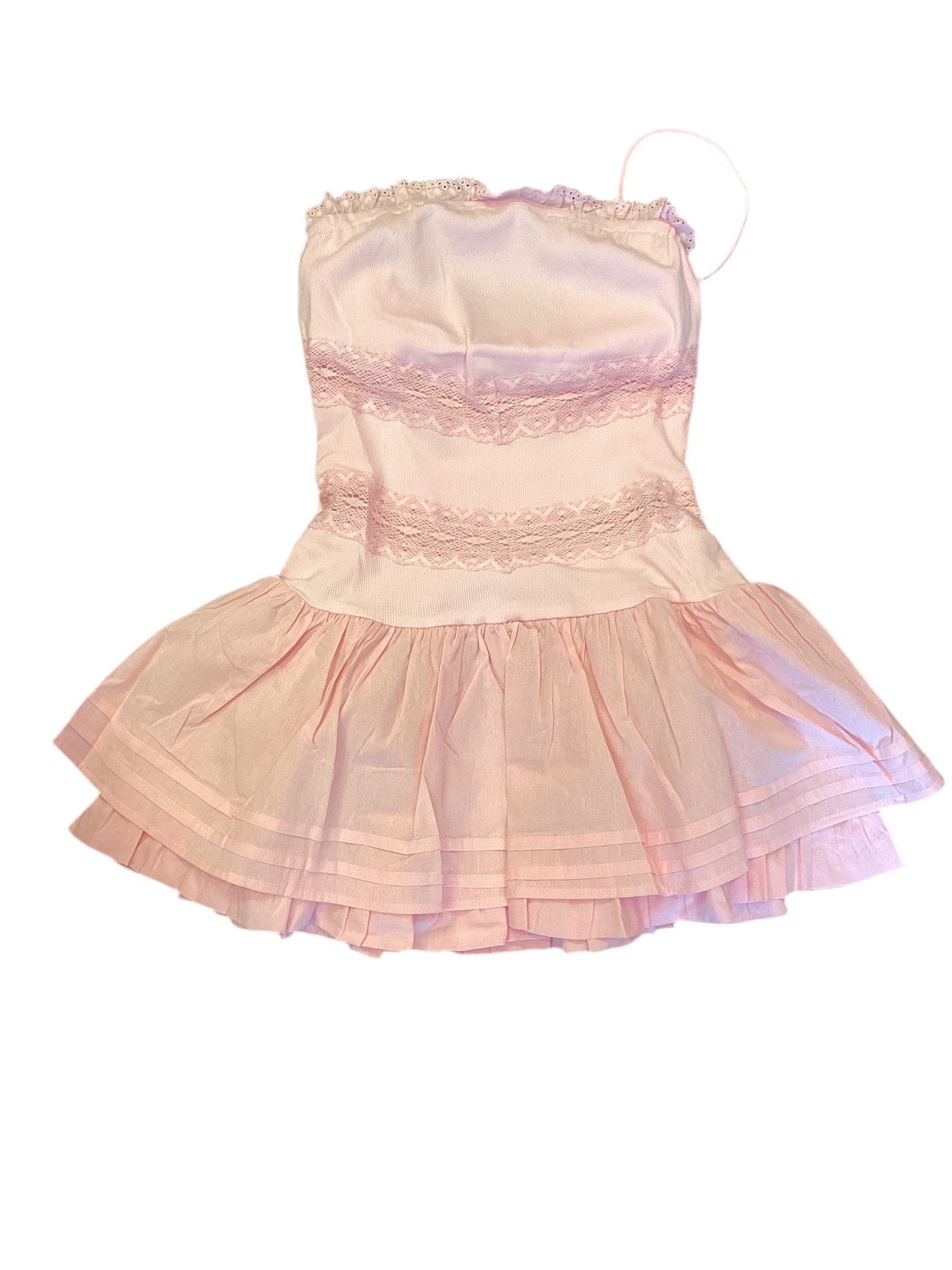 SM pink lace trim layered mini dress