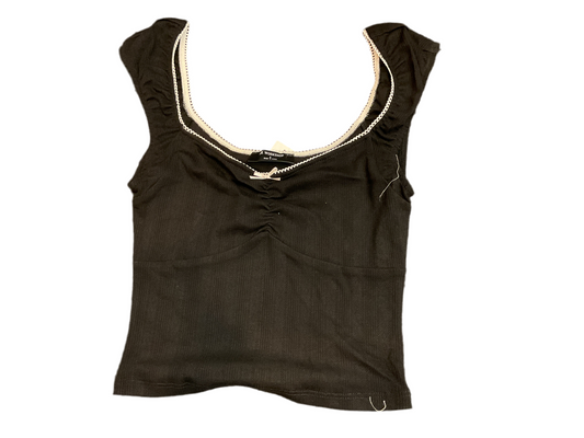 Black strapless scallop lace trim top