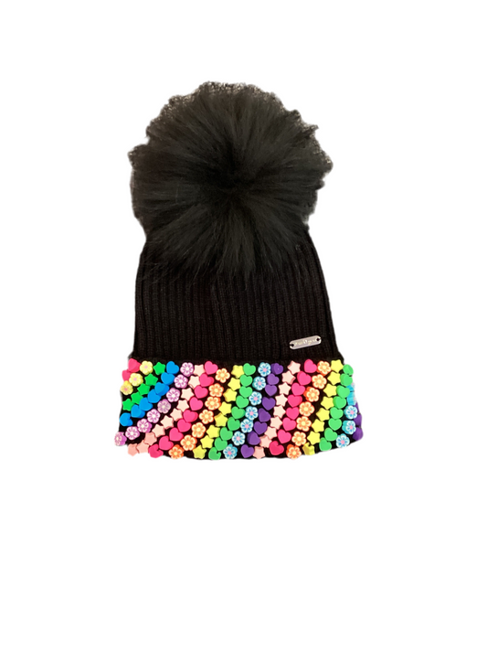 Bari Lynn charm cuff hat w/ fur pom