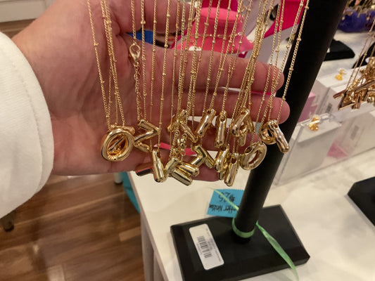 Gold puffy initial necklace
