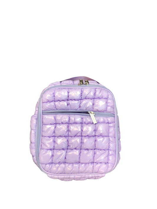 IScream lavender shiny puffer lunch tote