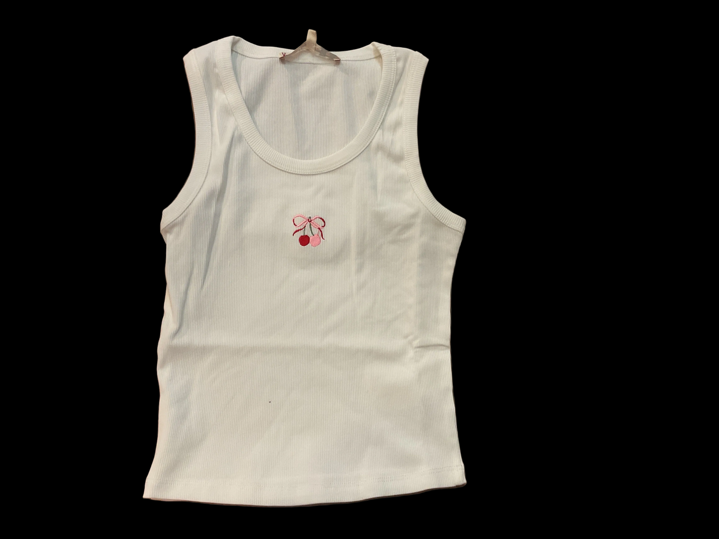 White cherry embroidered tank