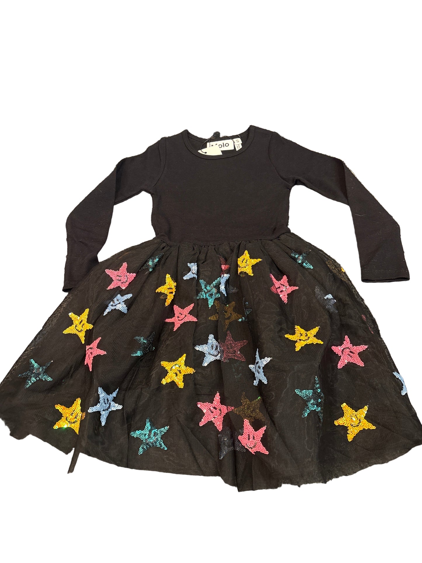 Black multi color smiley star dress