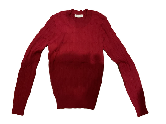 Wine round neck cable sweater