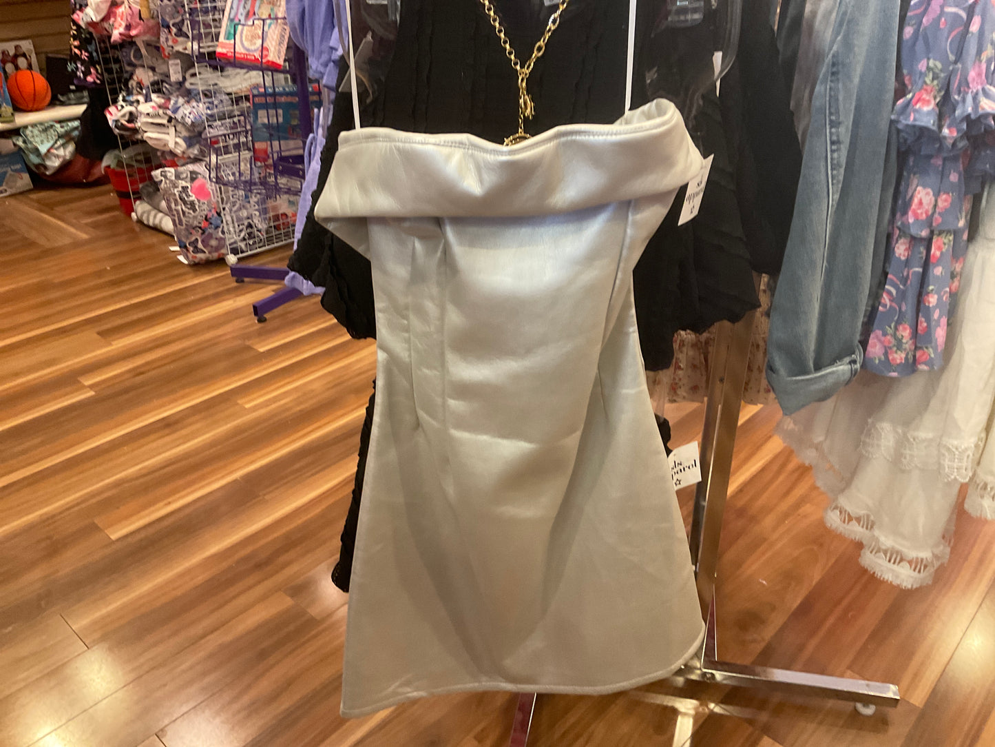 FBZ kids silver pleather strapless dress