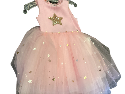Petite Hailey pink star tulle dress