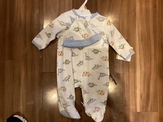 Little Me ivory boy Dino onesie/hat